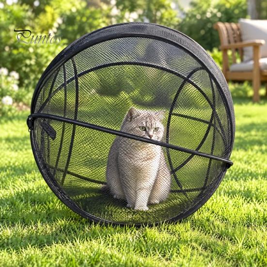 Faltbares Katzenzelt für Camping Pop-Up Rollgehege, Outdoor Katzengehege Spielgehege, Atmungsaktives Netz Haustier Belüftet Kaninchen Bewegungsballkäfig mit Reißverschluss,