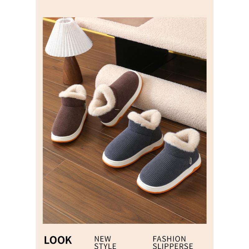 Unisex Winter Warm Closed Heel Thick Sole Non Slip Cotton Shoes For Indoor Outdoor Wear