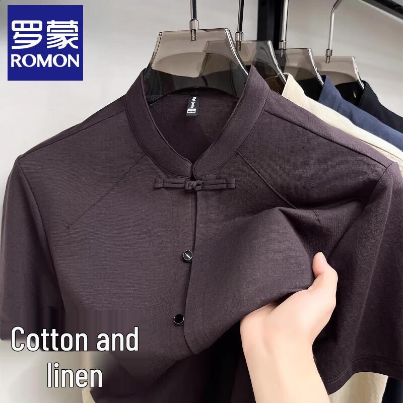 Romon Men s New Chinese Style Short Sleeve Shirt M