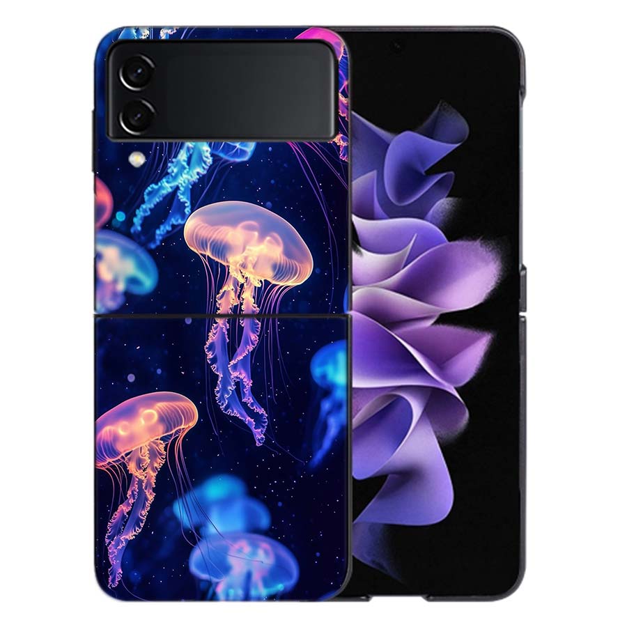 Enchanting Neon Jellyfish Coque For Samsung Z Flip7 6 Galaxy Case Shockproof Z Flip5 Z Flip3 4 5G Hard Cover Phone TPU PC Hard