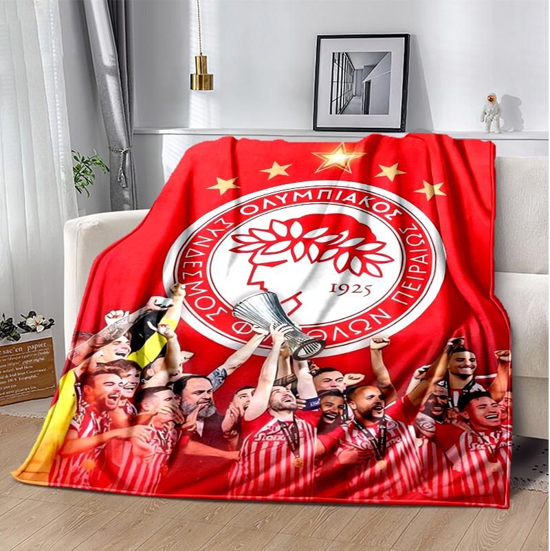 Olympiacos Fc Flannel Blanket Soft Warm All-Season Throw, Design for Camping, Car Travel, Hiking Sofa, Bed, Office Perfect Gift for Parties