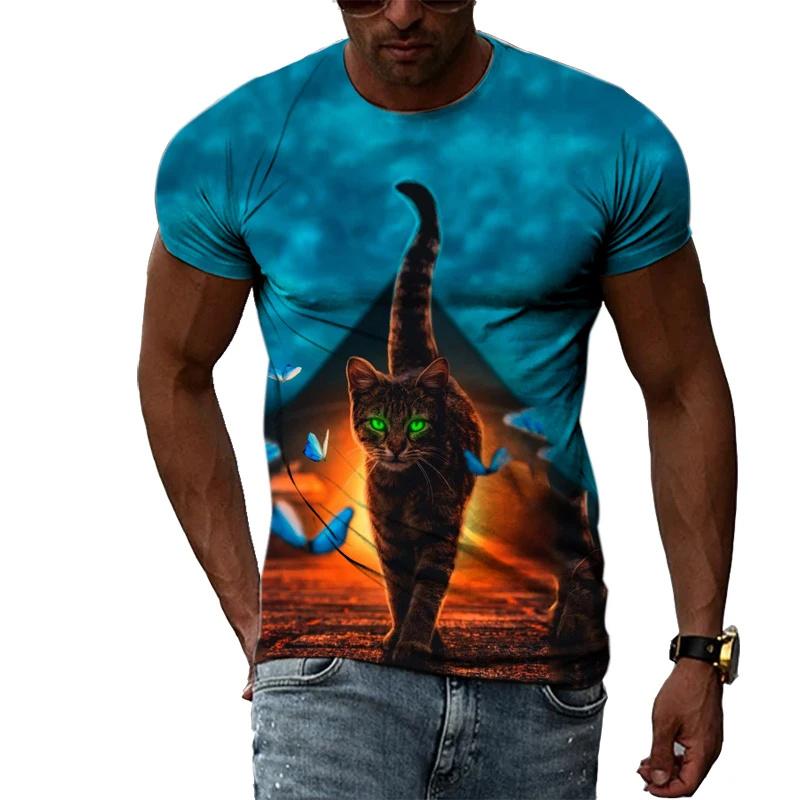 Funny Cat Graphic T Shirt Men Cute Animal 3D Printed T-Shirts Summer Fashion Personality Casual S