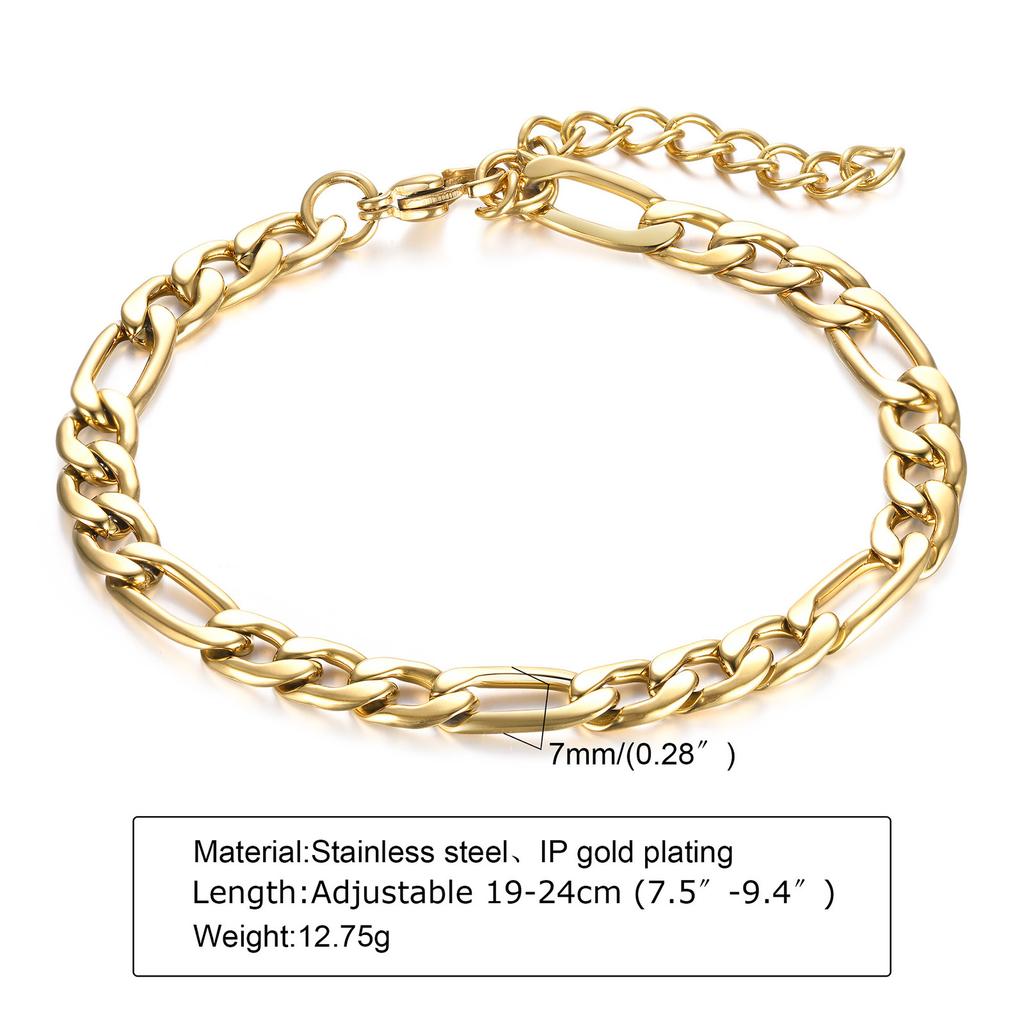Figaron Chain Bracelet Women, 3mm/5mm/7mm Stainless Steel Wristband, Minimalist Stackable Jewelry