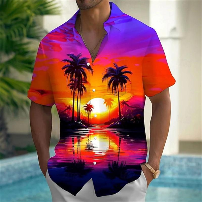 

Men Women Fashion Casual tropical Sea pattern Shirts Short Sleeve Button Blouse Festive Holiday Tops XS
