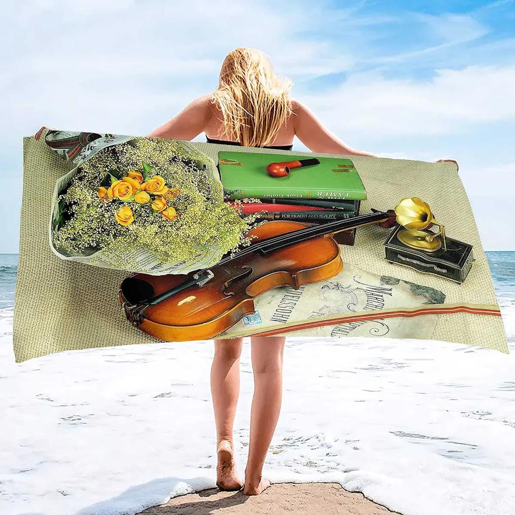 Beach Towels Violin Sand Towel Beach Blanket Sand Free-Microfiber Quick Dry Swimming Pool Towels Camping Towels for Kids Adults