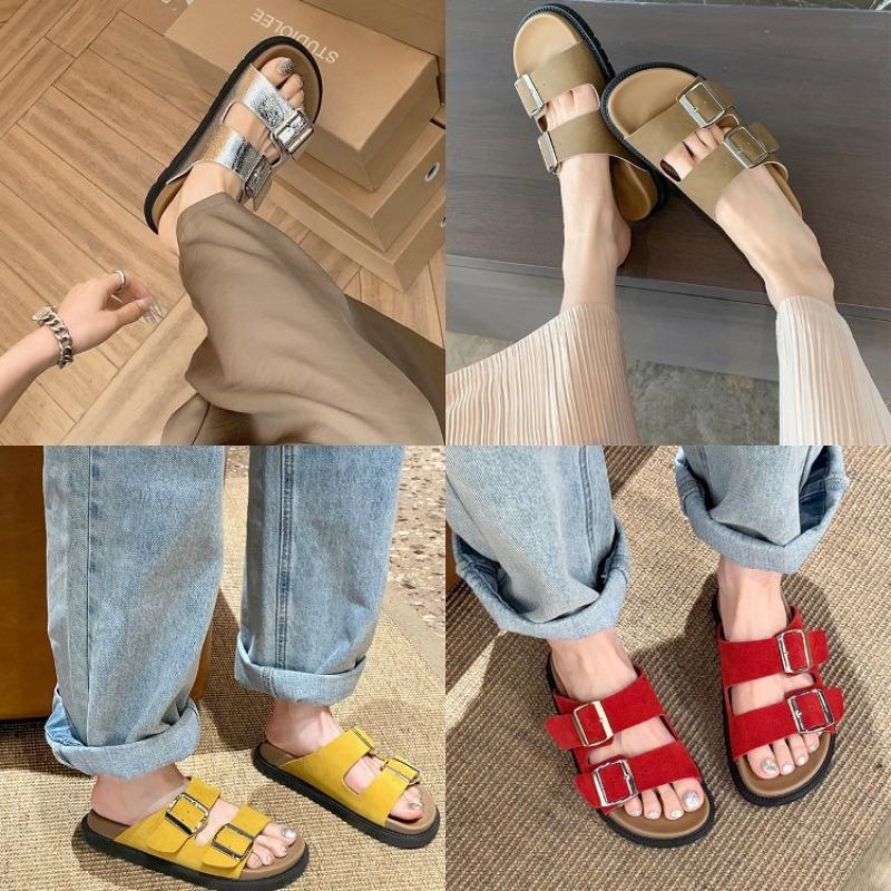 A pair for everyone! Comfortable lazy double buckle with versatile thick-bottomed half slippers for women