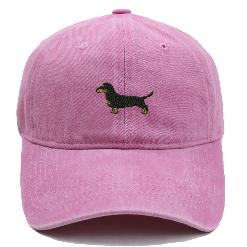 Pc Washed Dachshund Dog Embroidery Baseball Cap Unisex Adjustable Curved Brim Dad Hat Dog Lover Casual Sun Hat Pet Owner Gift
