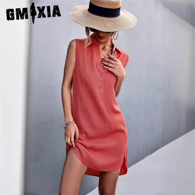 

GMXIA Женские Модные Летние Весенние Однотонные Платья Поло с Принтом, с Высокой Талией, Повседневные XXL кирпич красный