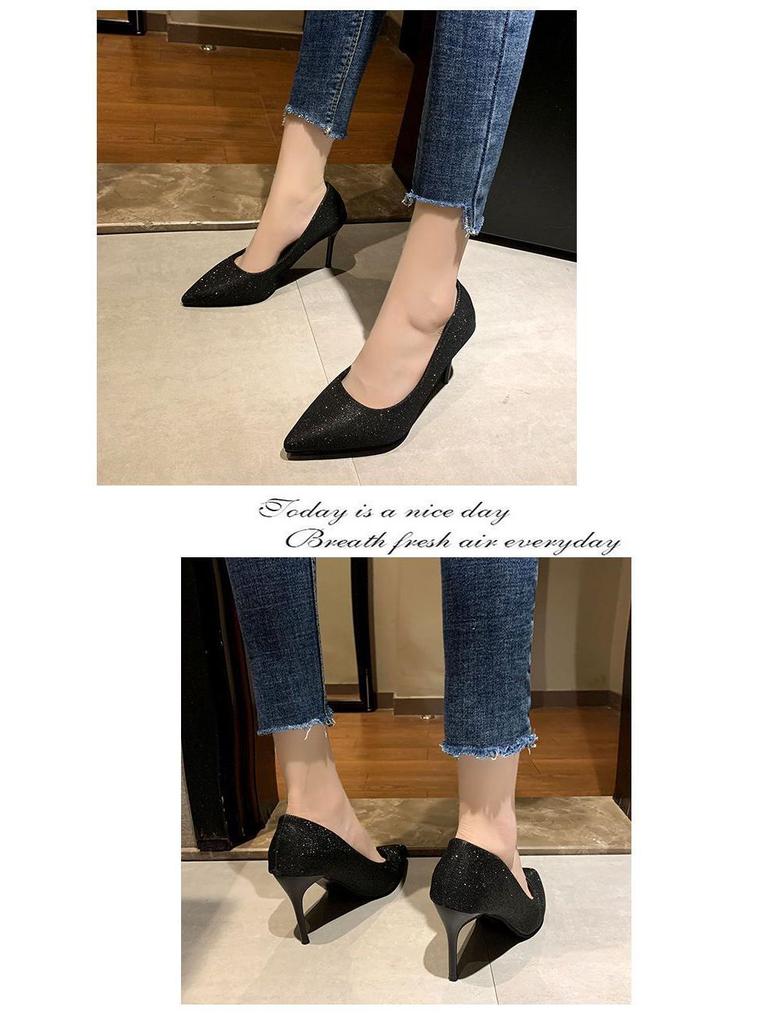 French Feminine Sexy Pointed Toe High Heels - Sequin Stiletto for Women, Spring & Autumn 2025 Collection