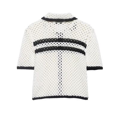 European and American Style, New Women's Clothing, Foreign Style POLO Shirt Collar Hollow Knitted Jacket 6427015