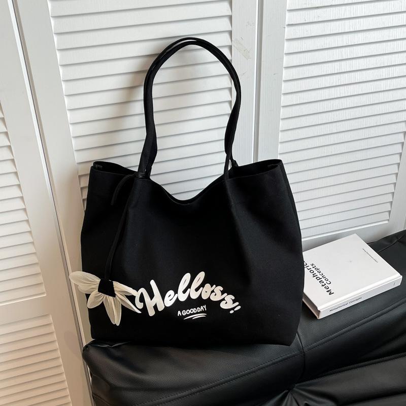 

Large capacity canvas bag women s 2025 new summer fashion shoulder bag versatile underarm tote bag чорний
