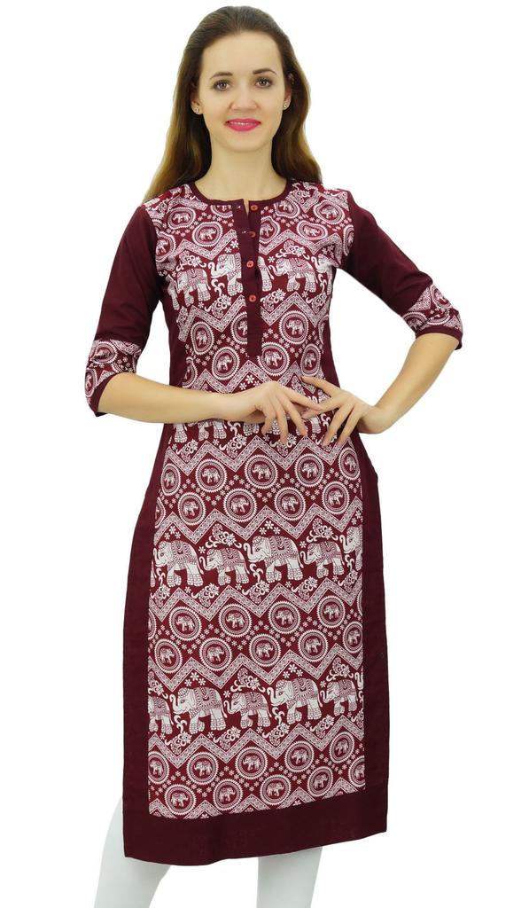 Phagun Women's Designer Straight Black Kurta 3 4 Sleeve Printed Casual