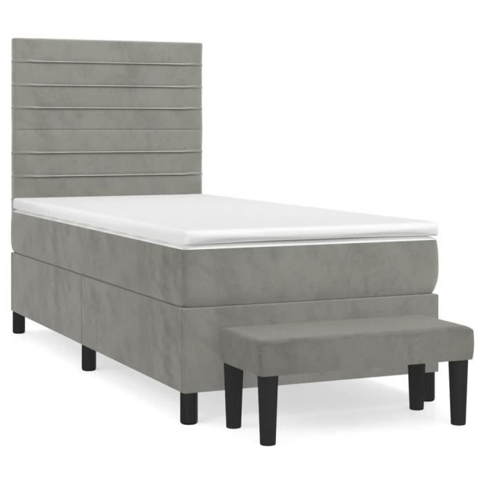 3137887 vidaXL Divan Bed and Mattress Light Grey 100x200cm Velvet