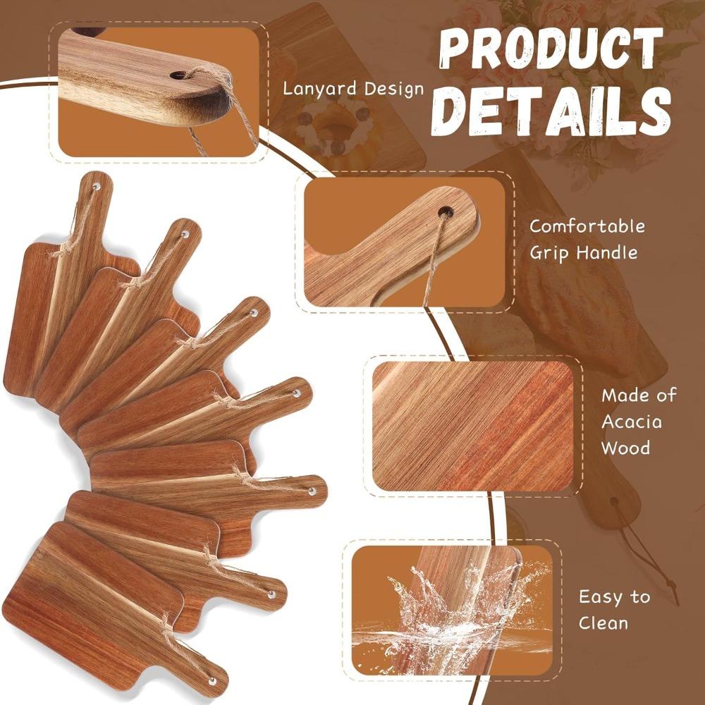 Acacia Wood Cutting Boards Set of 16, Kitchen Chopping Boards with Handles, Serving Trays for Pizza, Bread, and Charcuterie