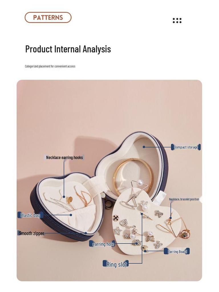 Heart-shaped Travel Jewelry Box for Earrings, Studs, and Rings