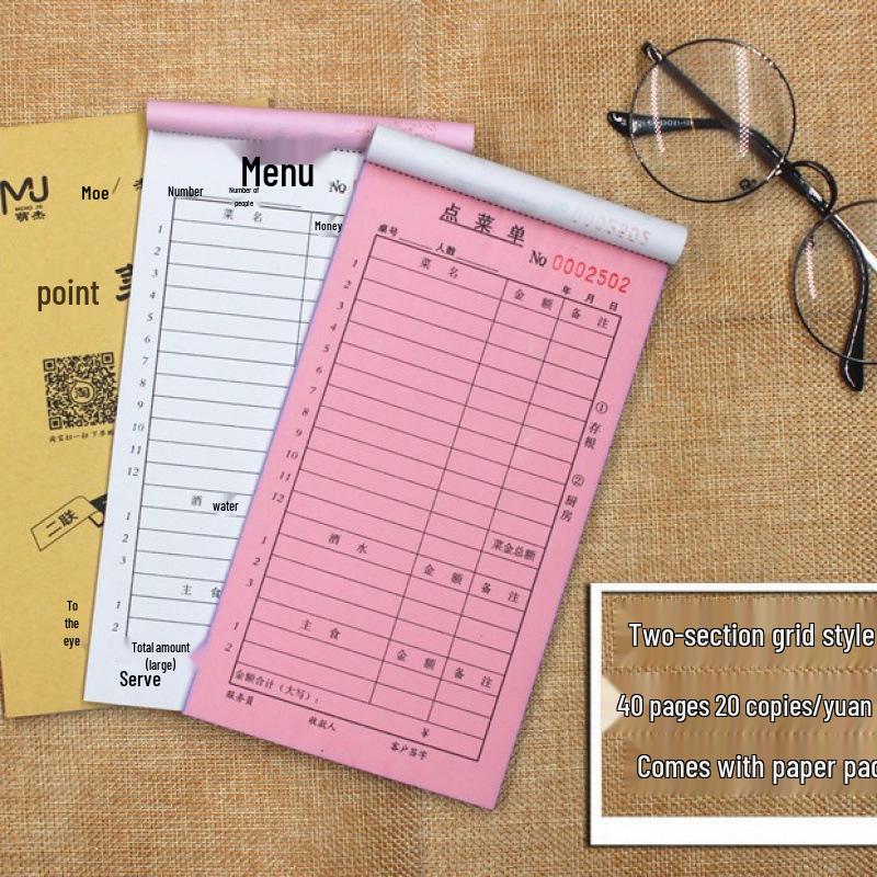 Carbonless Restaurant Menu: 50 Books/Pack, Free Shipping - Single to Four-Part Options