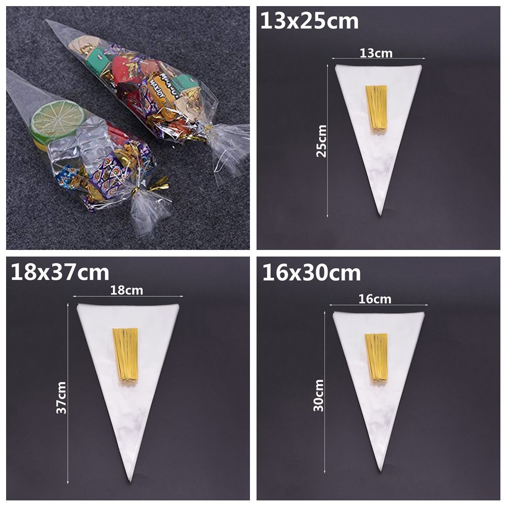 Celofan transparent Favor de petrecere Sigiliu Con Husă Pungă de bomboane din plastic Pachet transparent Buzunar pentru gustare