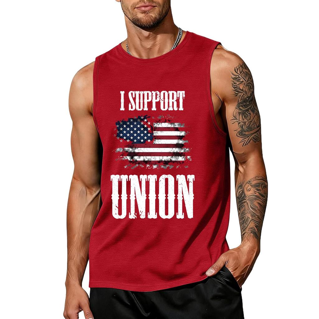 Men's Sleeveless Casual Tank Top Labor Day Graphic Shirt Support Union Printed Muscle Tee Comfortable Fit