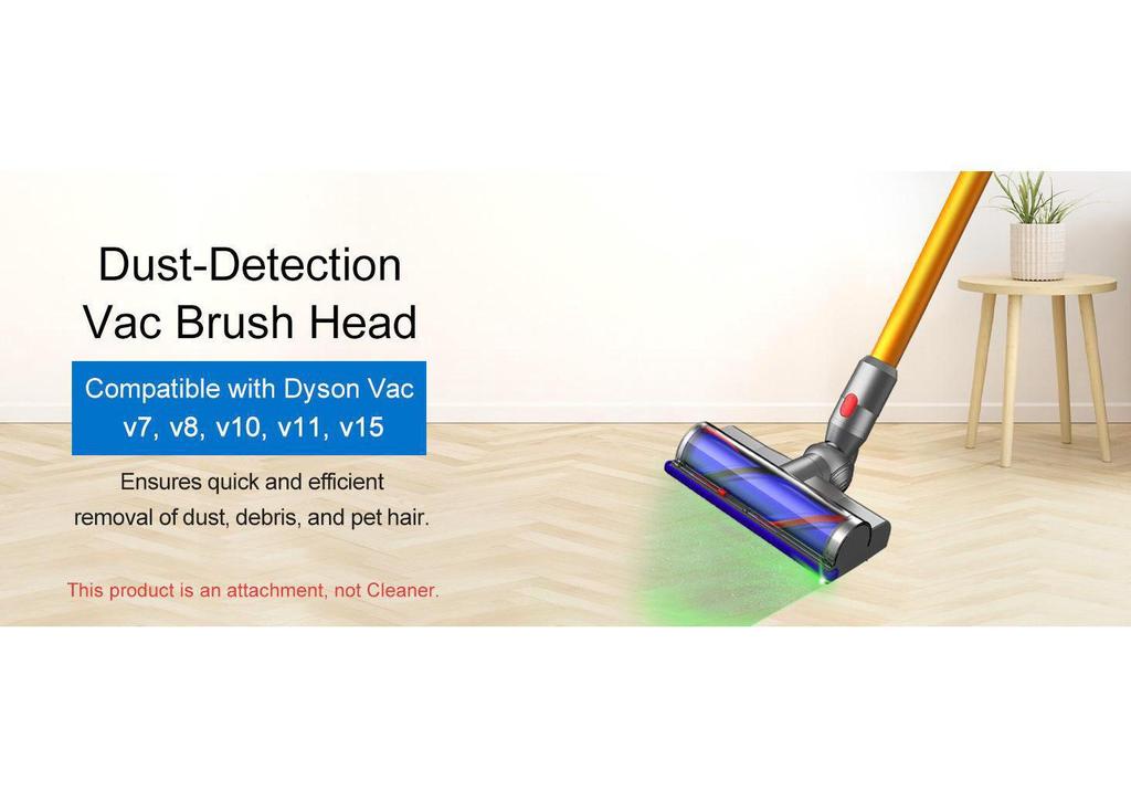 Green Light Dust Detection Turbo Floor Head for Dyson V7 V8 V10 V11 V15 Wireless Vacuum