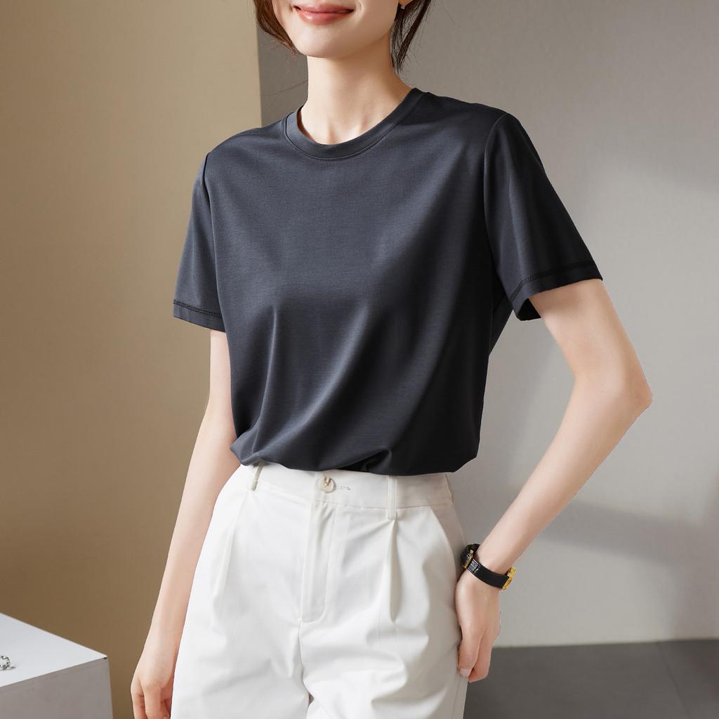 Simple Basic Round Neck Short Sleeved T-shirt for Women In Summer 2025, Fashionable and Versatile Casual Solid Color Top