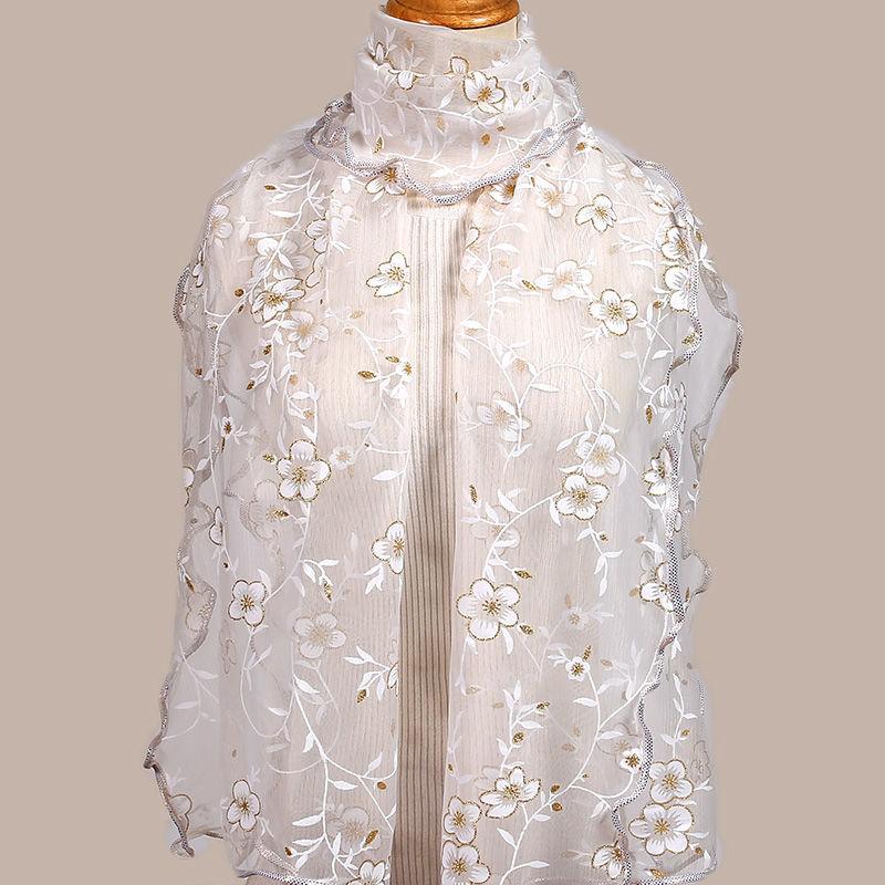 Bohemianischer geprägter Blumendruck Türkis & Weiß Schal Stola für Damen | Leicht Atmungsaktiv Winddicht | Maschinenwaschbar