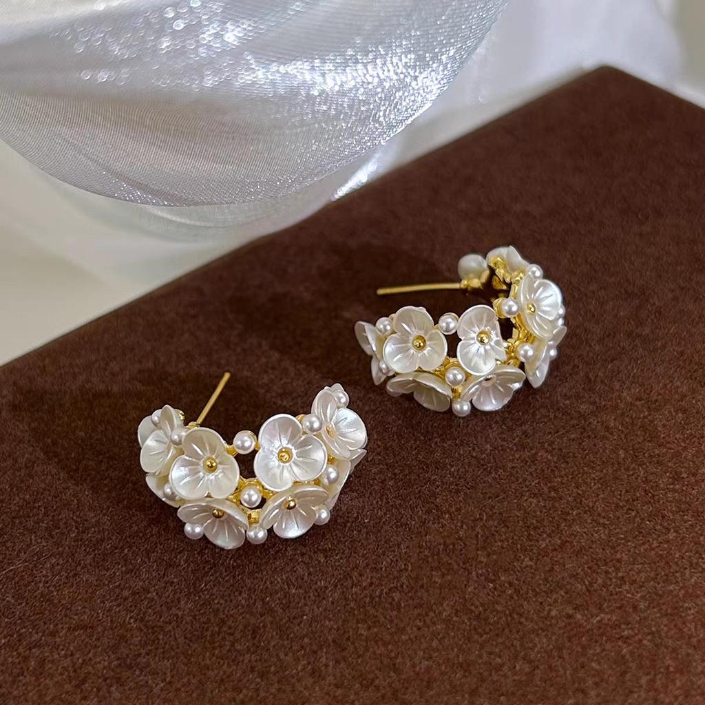 Diamond Pearl Flower Earrings Elegant Dangle Tassel Delicate Forest Stud For Women