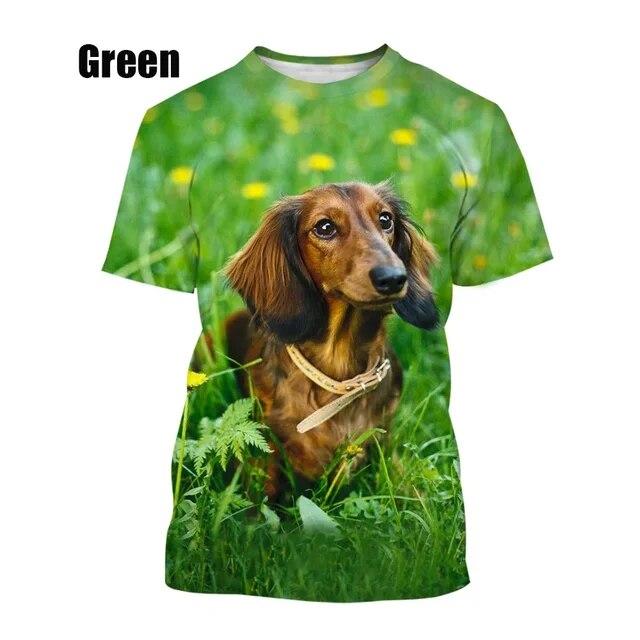 

Летняя мода, мужские и женские повседневные топы с короткими рукавами, футболка с таксой и 3D принтом XXXL