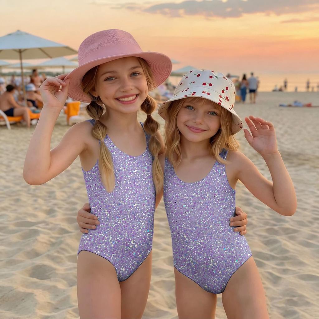 Mädchen Badeanzug Pailletten-Print Ärmellos Kinder Badebekleidung Bequeme Passform Leichter Stoff Geeignet für Sommer Strand Pool