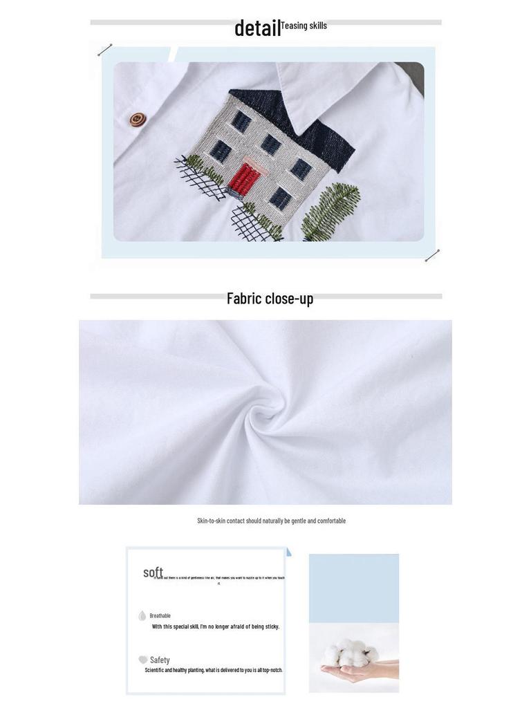 Korean Style Cotton Embroidered Long Sleeve Casual Shirt for Women