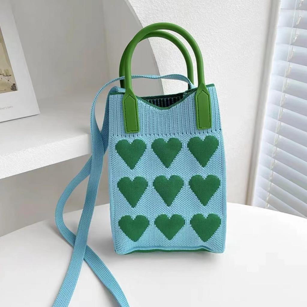 Sommer Damen Niedliche Mini-Tasche Vielseitige Mode Handytasche Cartoon Gestrickte Handtasche Umhängetasche Umhängetasche