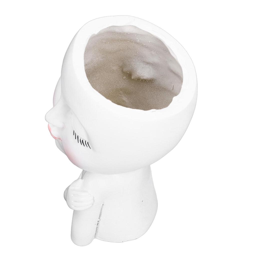 Face Flower Pot Eyes Closing Girl High Density Resin Drainage Hole Multi Purpose Head Planter Pot for Office Garden