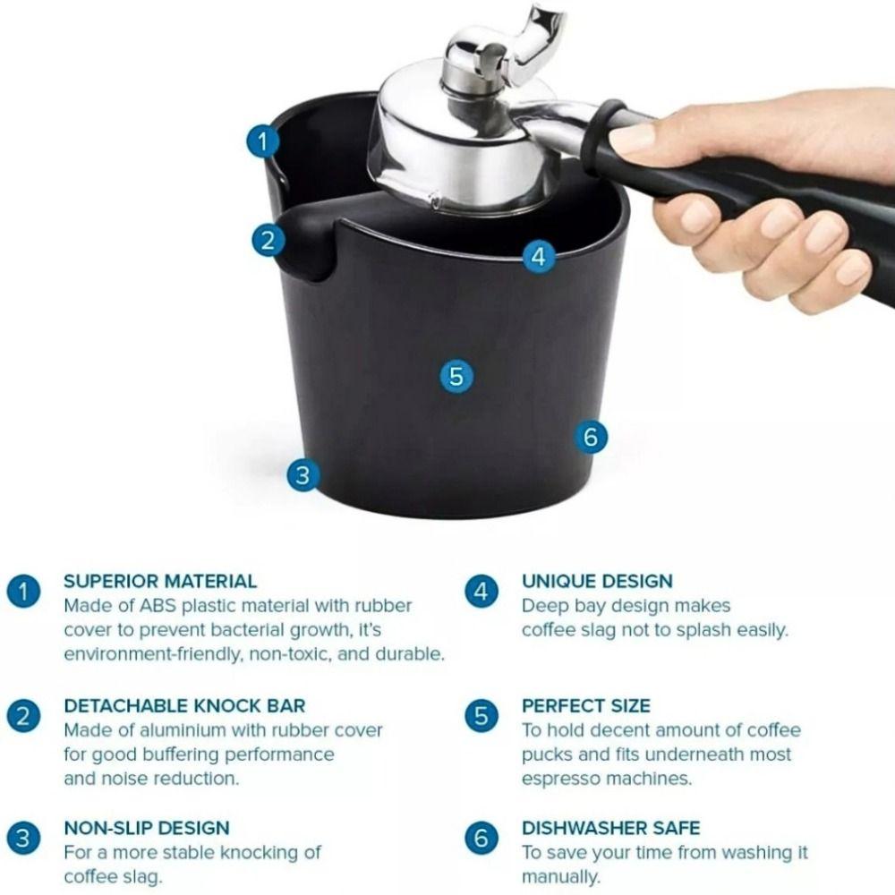 Stainless Steel Coffee Grounds Bucket Rubber Rod Anti Slip Base Coffee Grounds Storage Box Beveled Design Large Capacity