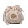 Fashion Drawstring Straw Messenger Bag Crossbody Handbag Summer Shoulder Bag Flower Straw Bucket Bag for Photo Shooting