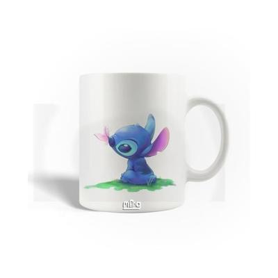 Caneca - Lilo e Stitch - Borboleta rosa - Cerâmica - 30cl - Compatível com máquina de lavar louça