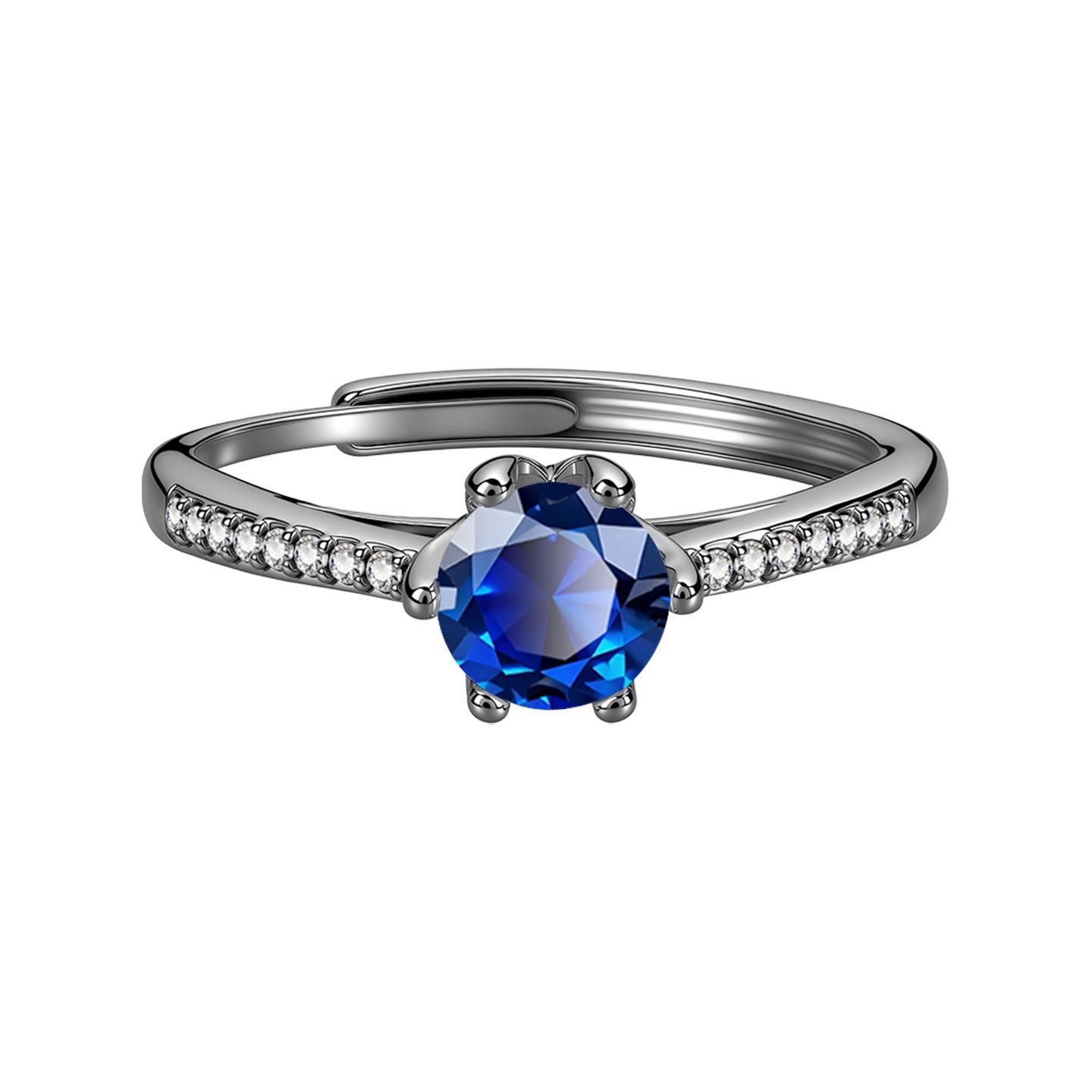 Eco-friendly Copper-Plated White Gold Open Ring with Colored Gem Zirconia and Micro-Pave Set Diamonds Adjustable