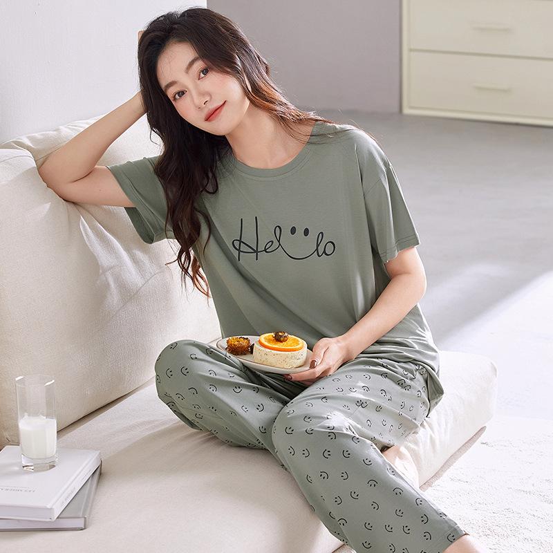Pajamas Ladies Summer Modal Short Sleeve Trousers Thin Summer Ice Silk Cool Large Size Summer Loungewear Set
