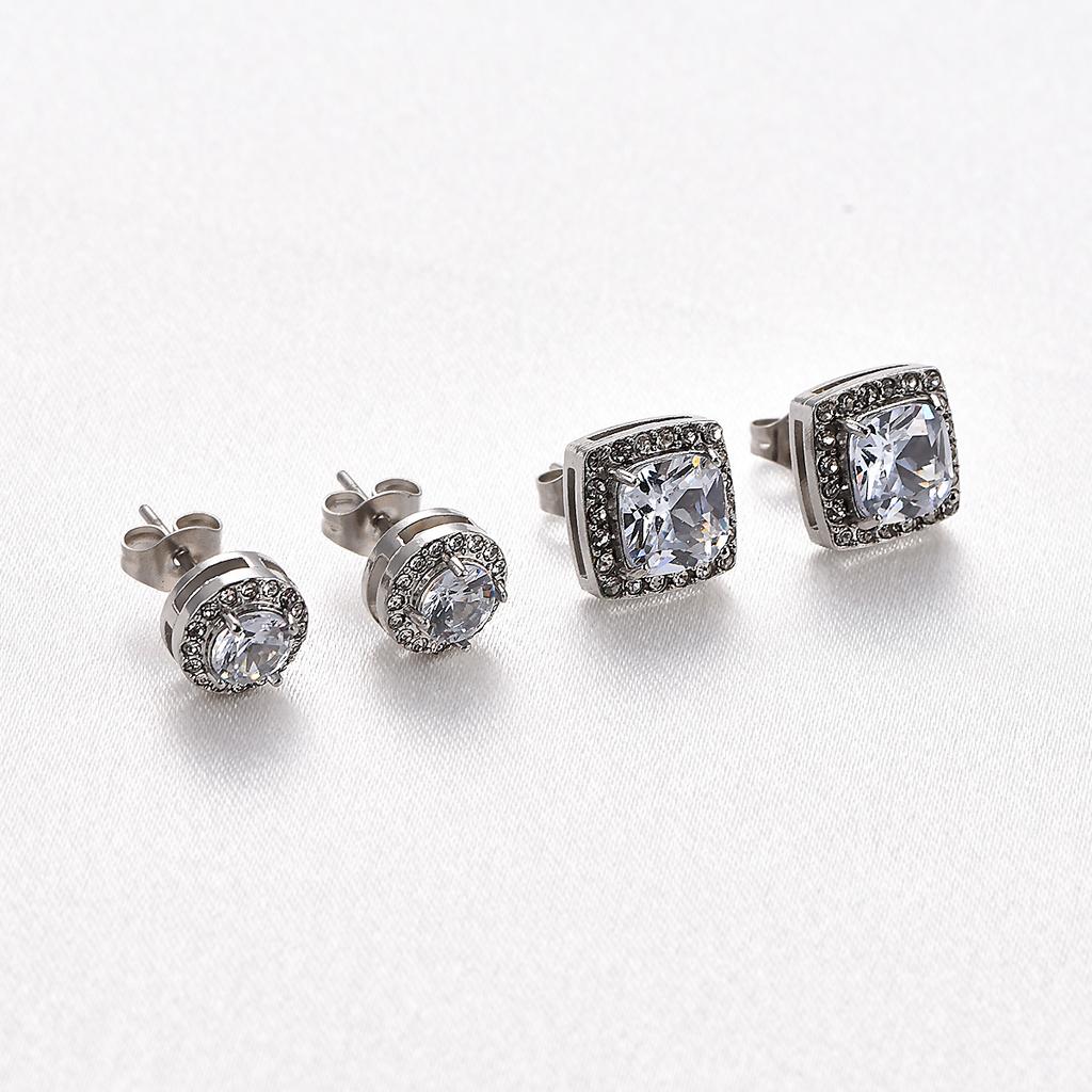 1 Pair Stainless Steel Square Round Zirconia Earrings Studs for Women Hypoallergenic Stud Earring Ear Piercing Metal Jewelry