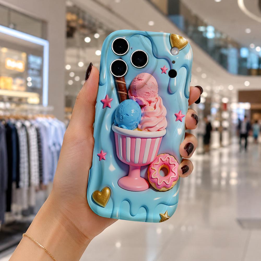 Melted Ice Cream Sundae Donut Phone Case for iPhone 17 16 15 14 13 12 11 Pro Max Plus Wavy Edge Sweet Cover