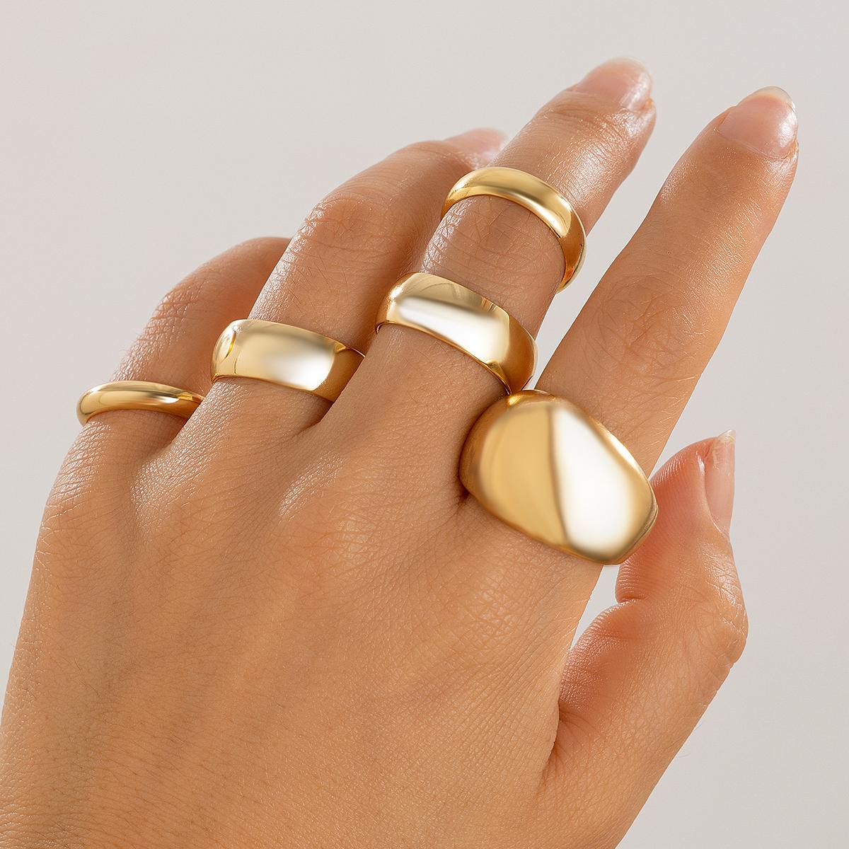 

Ingemark 5Pcs/Set Minimalism Irregular Metal Rings for Women Trendy Creative Adjustable Open Chic Rings Couple Party New Jewelry