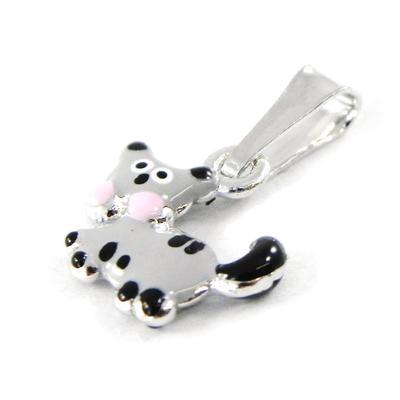 [H9167] - Gray 'Tabby Cat' Silver Pendant