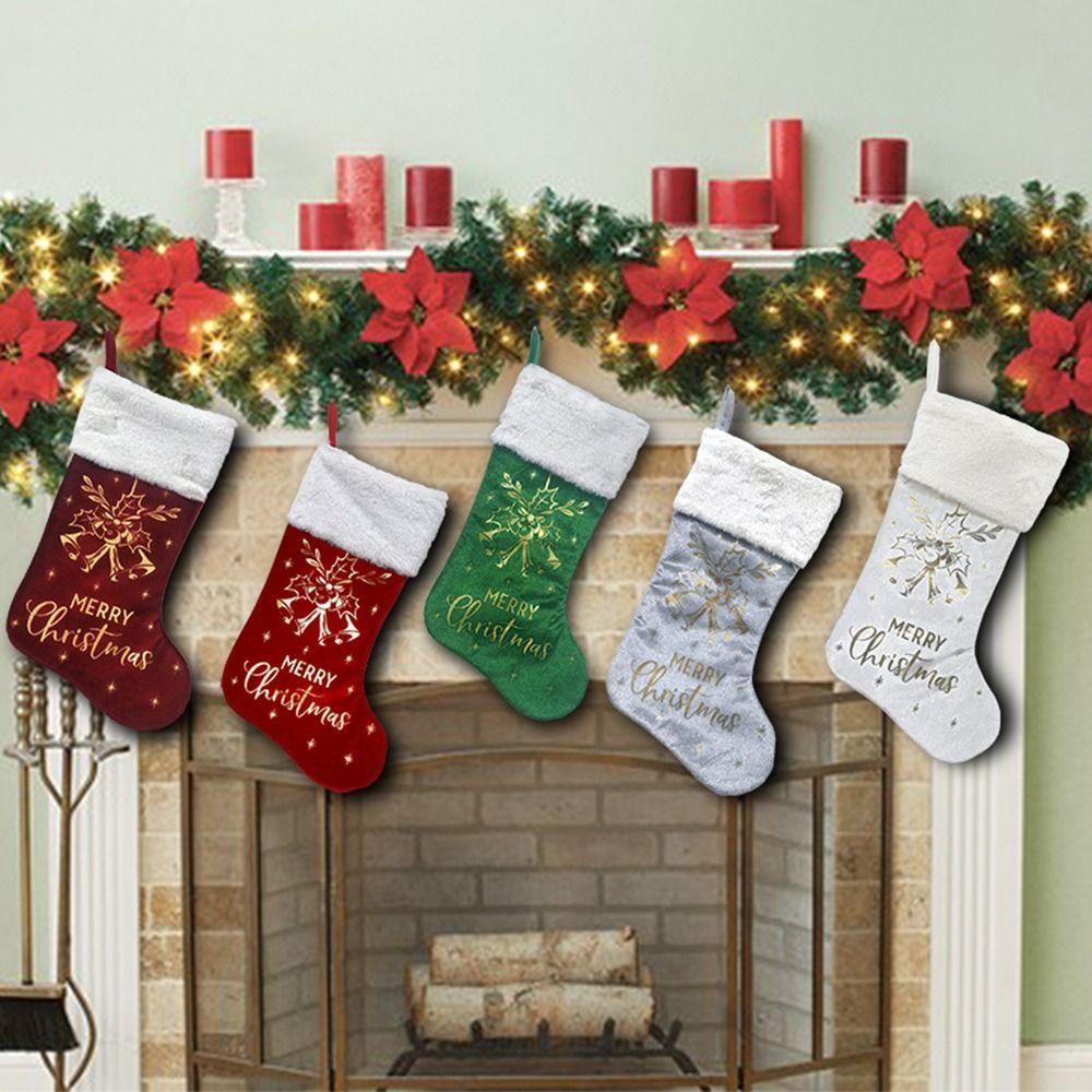 

With Golden Bell Stamping Christmas Stocking Hangings Gift Bags Christmas Decorations