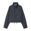 Womens Stand Collar Long Sleeve Colorblock Polka Dot Drawstring Jacket Short Outerwear