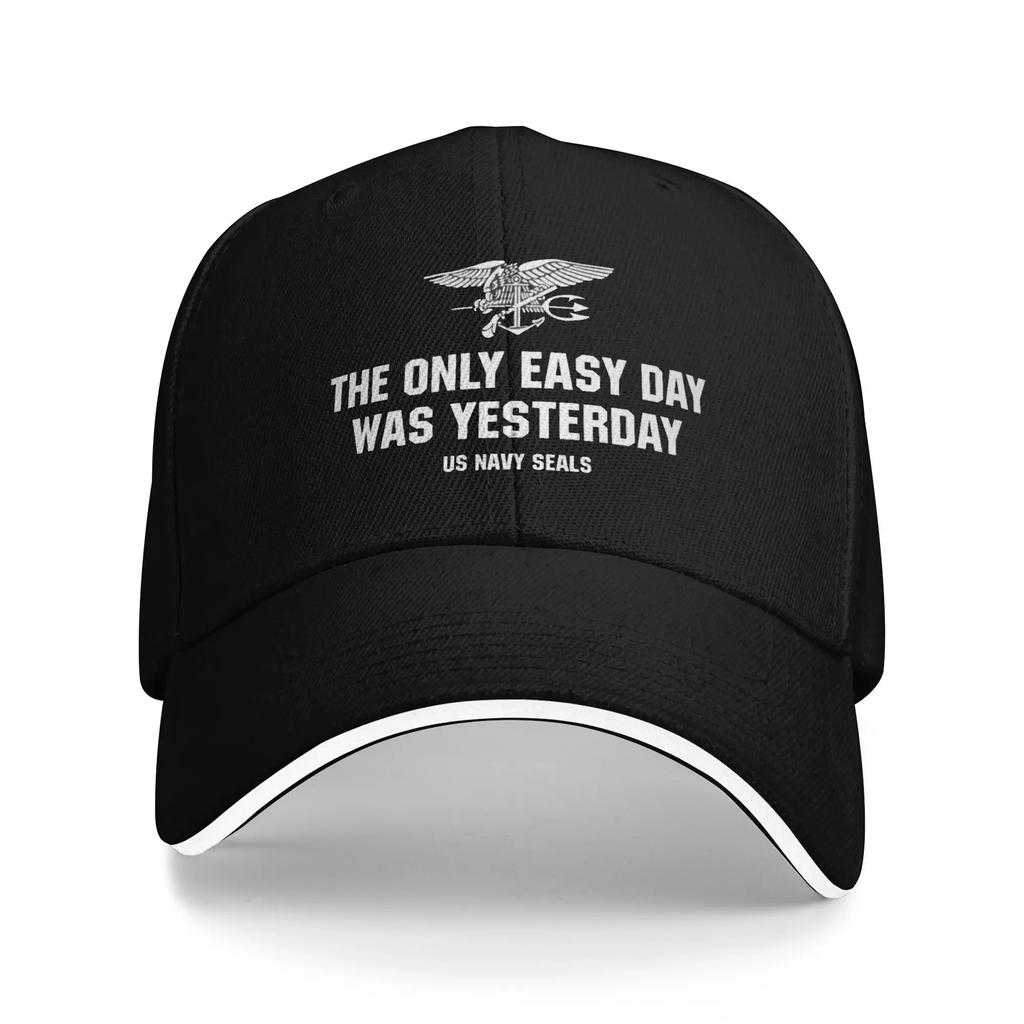 White The Only Easy Day Was Yesterday US NAVY SEALS Hiking Baseball Caps For Mens Ladies Beach Dad Hat Hip Hop Trucker Cap