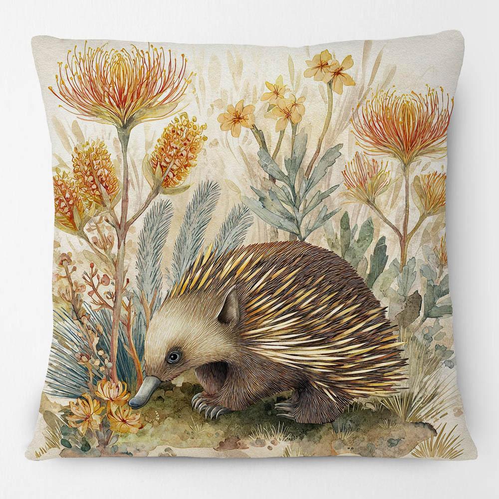 Echidna Australiano Animali Fiori di Hakea e Mimosa Federa per Cuscino Pittura a Mano Arte Federa Decorativa