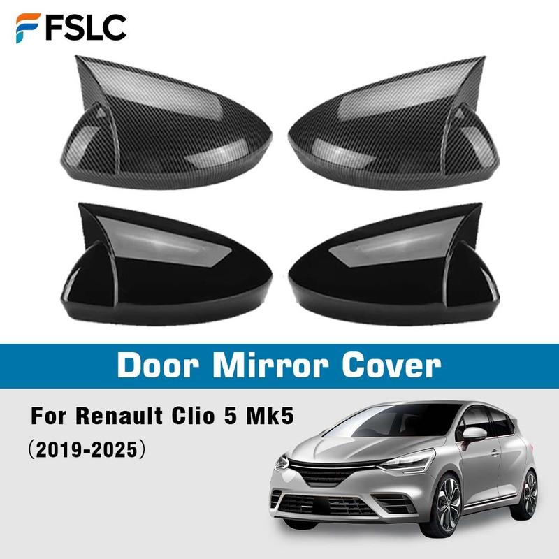 Decoration Door Mirror Cover For Renault Clio 5 Mk5 -2025 Carbon Fiber Glossy Black Car Rearview Accessories Stickers