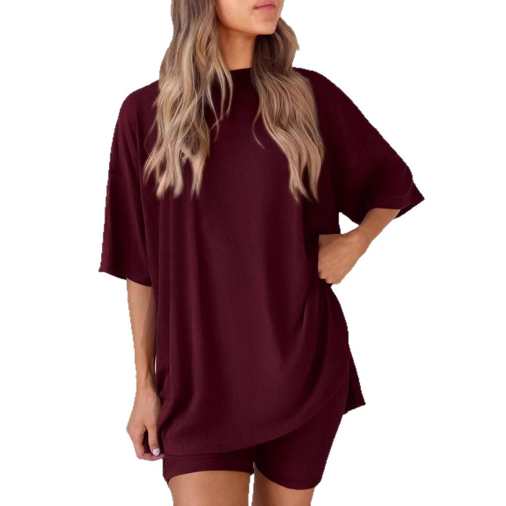 2025 Plus Size European and American Casual Loose Solid Color Set
