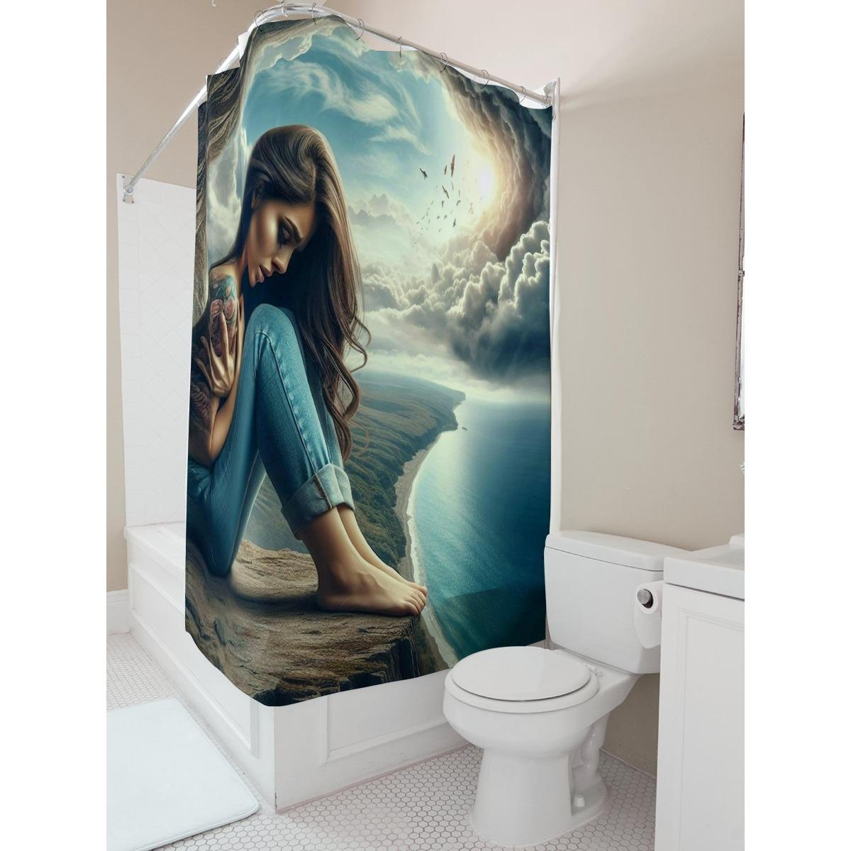 

Serene Woman By The Sea Waterproof Shower Curtain W60H190(CM)-1 Pcs