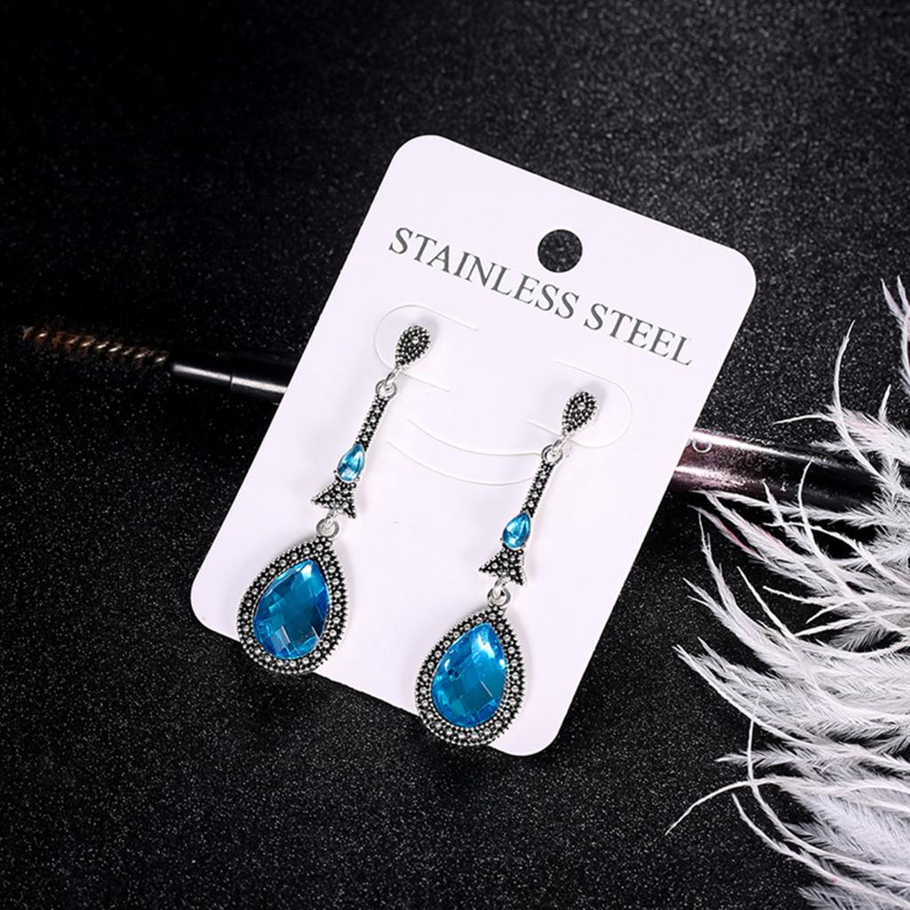 Yousheng 1 Pair Women Drop Earrings Blue Cubic Zirconia Water Drop Hanging Earrings Prom Party Wedding Ear Jewelry Bridal Earrings