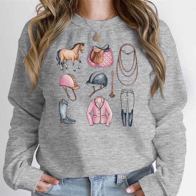 

Woman Clothing Horse Lover Vintage Retro Sweatshirts Gift for Horse Owner Classic Tops Cowgirl Cartoon Classic Sweatshirt Jumper XL