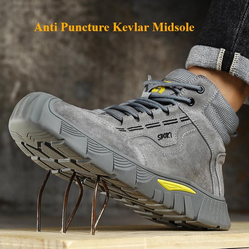 High Top Safety Shoes Mens Waterproof Comfortable Work Boots Anti Smash Working Shoes with Steel Toe Work Man Safety Sneakers